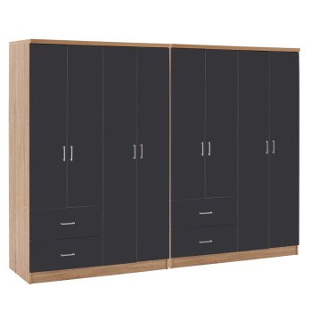 8-LEAF WARDROBE BRIANA FK21237.01 MELAMINE IN SONAMA & DARK GREY 241x42,5Χ180,5Hcm.