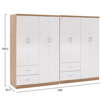 8-LEAF WARDROBE BRIANA FK21237.02 MELAMINE IN SONAMA & WHITE 241x42,5Χ180,5Hcm. 8-LEAF WARDROBE BRIANA FK21237.02 MELAMINE IN SONAMA & WHITE 241x42,5Χ180,5Hcm.