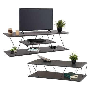 LIVING ROOM COMPOSITION 2PCS TARS FK11771.20 MELAMINE/METAL IN DARK GREY-BLACK