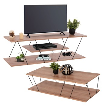 LIVING ROOM COMPOSITION 2PCS TARS FK11771.11 MELAMINE/METAL IN NATURAL OAK-BLACK