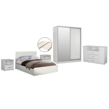 BEDROOM FURNITURE SET 6PCS ADLER FK11759.03 MELAMINE IN WHITE-FOR MATTRESS 160x200cm