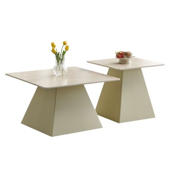 SET 2 COFFEE TABLES QUBER(X) FK18311.04 CERAMIC SQUARE TOPS--BASES IN CHAMPAGNE COLOR