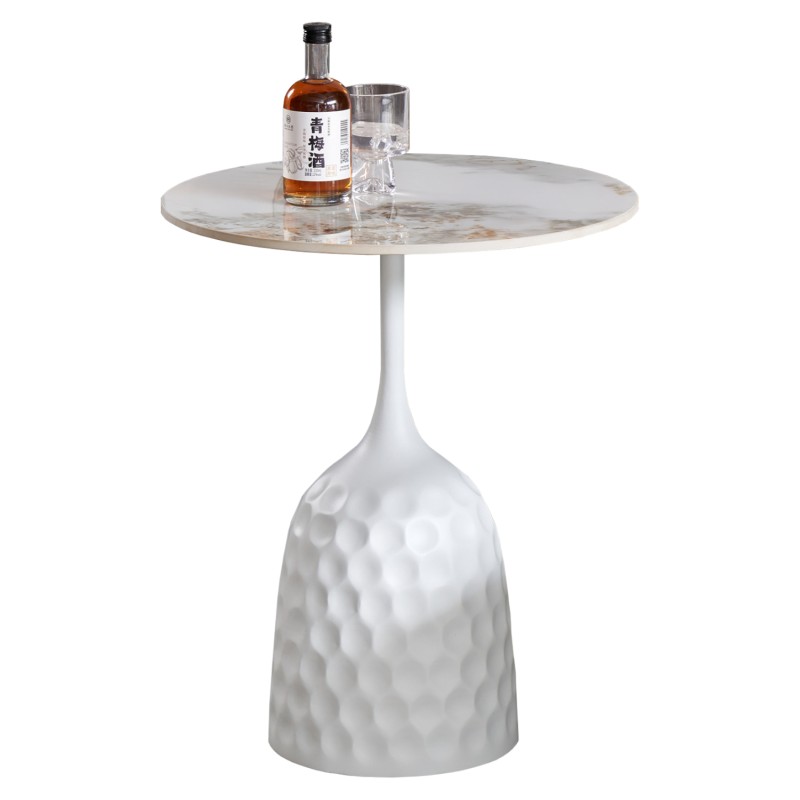 COFFEE TABLE LONGSTEM FK18317.01 WHITE METAL BASE--SINTERED STONE TOP IN CALACATA GOLD Φ50