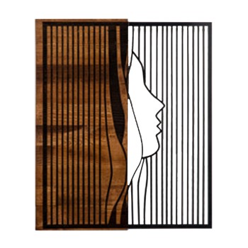 WALL DECORATION WOMAN PROFILE FK4801-METAL IN BLACK-WOOD 48x3(thickness)x58Hcm.