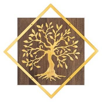 WALL DECORATION TREE FIGURE FK4752-METAL IN GOLD-WOOD 54x3(thickness)x54Hcm.