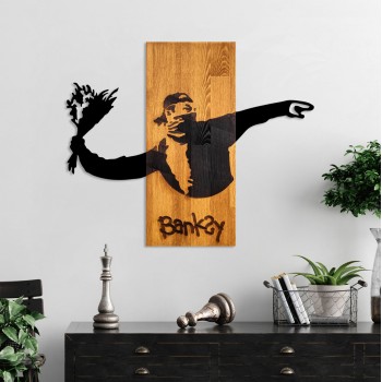 WALL DECORATION BANKSY FK4757-METAL IN BLACK-WOOD 69x3(thickness)x58Hcm. WALL DECORATION BANKSY FK4757-METAL IN BLACK-WOOD 69x3(thickness)x58Hcm.
