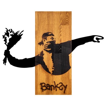 WALL DECORATION BANKSY FK4757-METAL IN BLACK-WOOD 69x3(thickness)x58Hcm.