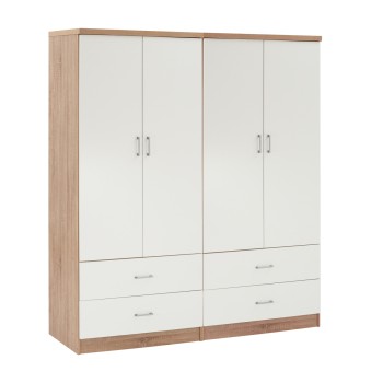 WARDROBE 4-LEAF WITH 4 DRAWERS REINA FK21257 MELAMINE IN WHITE-SONAMA COLOR 160x42.5x180.5Η