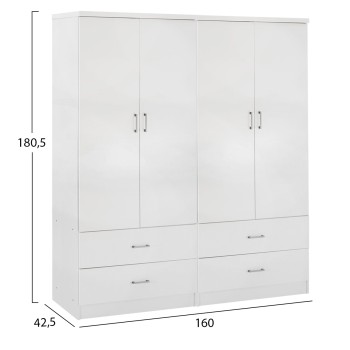 WARDROBE 4-LEAF WITH 4 DRAWERS REINA FK21258 MELAMINE IN WHITE 160x42.5x180.5Η WARDROBE 4-LEAF WITH 4 DRAWERS REINA FK21258 MELAMINE IN WHITE 160x42.5x180.5Η