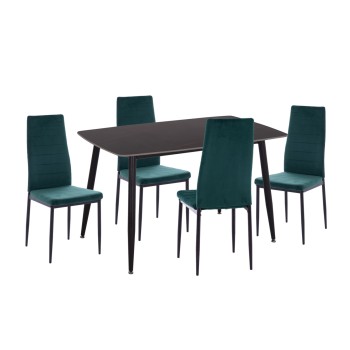 DINING SET 5PCS RAVEN FK21265.02 CERAMIC TOP BLACK MARBLE--VELVET IN CYPRESS GREEN