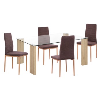 DINING SET 5PCS LADY FK11595 GLASS--METAL--MDF IN SONAMA & BROWN FABRIC