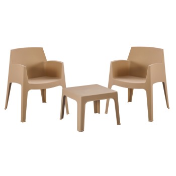 3PCS SET POLYPROPYLENE SLEEK FK21267.03 COFFEE TABLE & 2 ARMCHAIRS - CAPPUCCINO