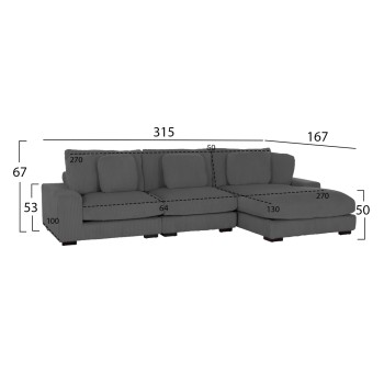 CORNER SOFA RIGHT CRANFIELD FK3287.01R GREY CORD FABRIC 315x167(corner)x67Hcm.