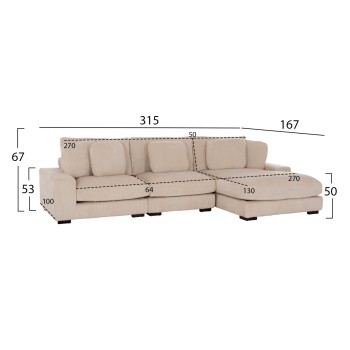 CORNER SOFA RIGHT CRANFIELD FK3287.02R BEIGE CORD FABRIC 315x167(corner)x67Hcm.