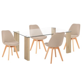 DINING SET 5PCS MORGAN FK21269.02 DINING TABLE & 4 DINING CHAIRS - BEIGE FABRIC