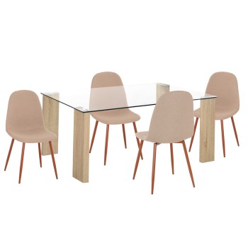 DINING SET 5PCS LEOMOR FK21270.01 DINING TABLE & 4 DINING CHAIRS - BEIGE FABRIC