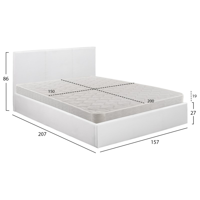 DOUBLE BED WITH MATTRESS BOBBI FK21271.01 WHITE PU WITH STORAGE SPACE--FOR 150X200cm. DOUBLE BED WITH MATTRESS BOBBI FK21271.01 WHITE PU WITH STORAGE SPACE--FOR 150X200cm.