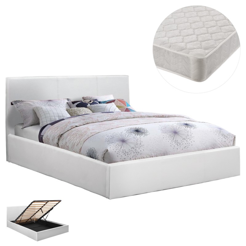 DOUBLE BED WITH MATTRESS BOBBI FK21271.01 WHITE PU WITH STORAGE SPACE--FOR 150X200cm. DOUBLE BED WITH MATTRESS BOBBI FK21271.01 WHITE PU WITH STORAGE SPACE--FOR 150X200cm.