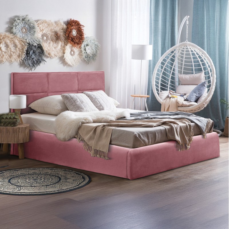 DOUBLE BED WITH MATTRESS BRILEY FK21272.02 DUSTY PINK VELVET WITH STORAGE SPACE--FOR 160x200cm