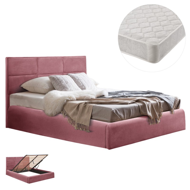 DOUBLE BED WITH MATTRESS BRILEY FK21272.02 DUSTY PINK VELVET WITH STORAGE SPACE--FOR 160x200cm