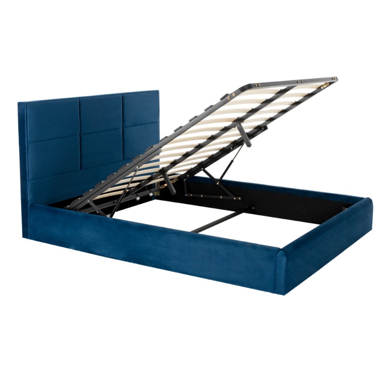 DOUBLE BED WITH MATTRESS BRILEY FK21272.03 BLUE VELVET WITH STORAGE SPACE--FOR 160x200cm