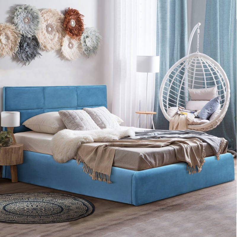 DOUBLE BED WITH MATTRESS BRILEY FK21272.04 ROYAL BLUE VELVET WITH STORAGE SPACE--FOR 160x200cm