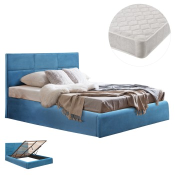 DOUBLE BED WITH MATTRESS BRILEY FK21272.04 ROYAL BLUE VELVET WITH STORAGE SPACE--FOR 160x200cm