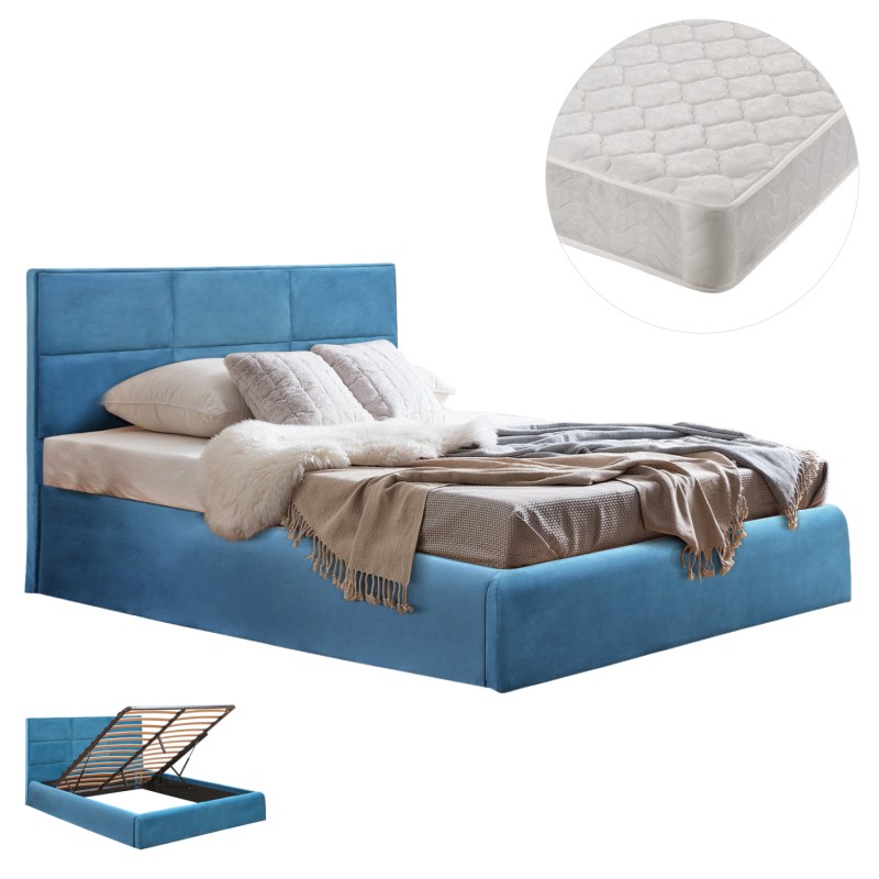 DOUBLE BED WITH MATTRESS BRILEY FK21272.04 ROYAL BLUE VELVET WITH STORAGE SPACE--FOR 160x200cm
