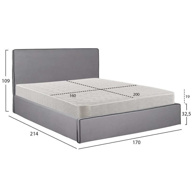 DOUBLE BED WITH MATTRESS ALLIE FK21273.01 GREY FABRIC WITH STORAGE SPACE--FOR 160x200cm.