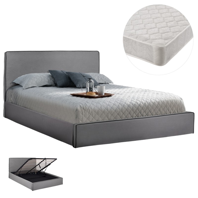 DOUBLE BED WITH MATTRESS ALLIE FK21273.01 GREY FABRIC WITH STORAGE SPACE--FOR 160x200cm.