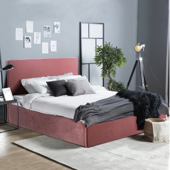 DOUBLE BED WITH MATTRESS ALLIE FK21273.02 DUSTY PINK VELVET WITH STORAGE SPACE--FOR 160x200cm. DOUBLE BED WITH MATTRESS ALLIE FK21273.02 DUSTY PINK VELVET WITH STORAGE SPACE--FOR 160x200cm.