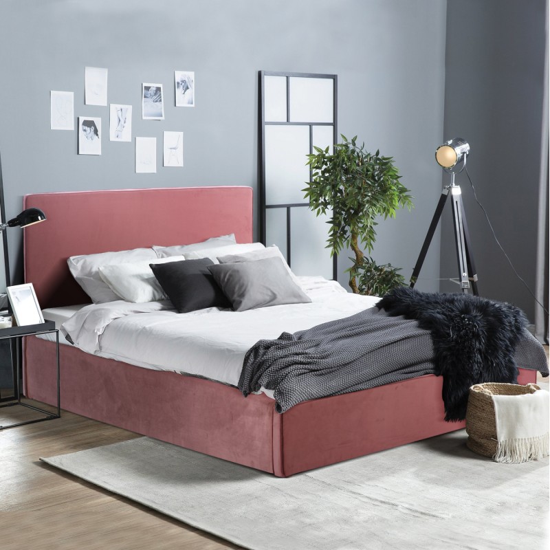 DOUBLE BED WITH MATTRESS ALLIE FK21273.02 DUSTY PINK VELVET WITH STORAGE SPACE--FOR 160x200cm.