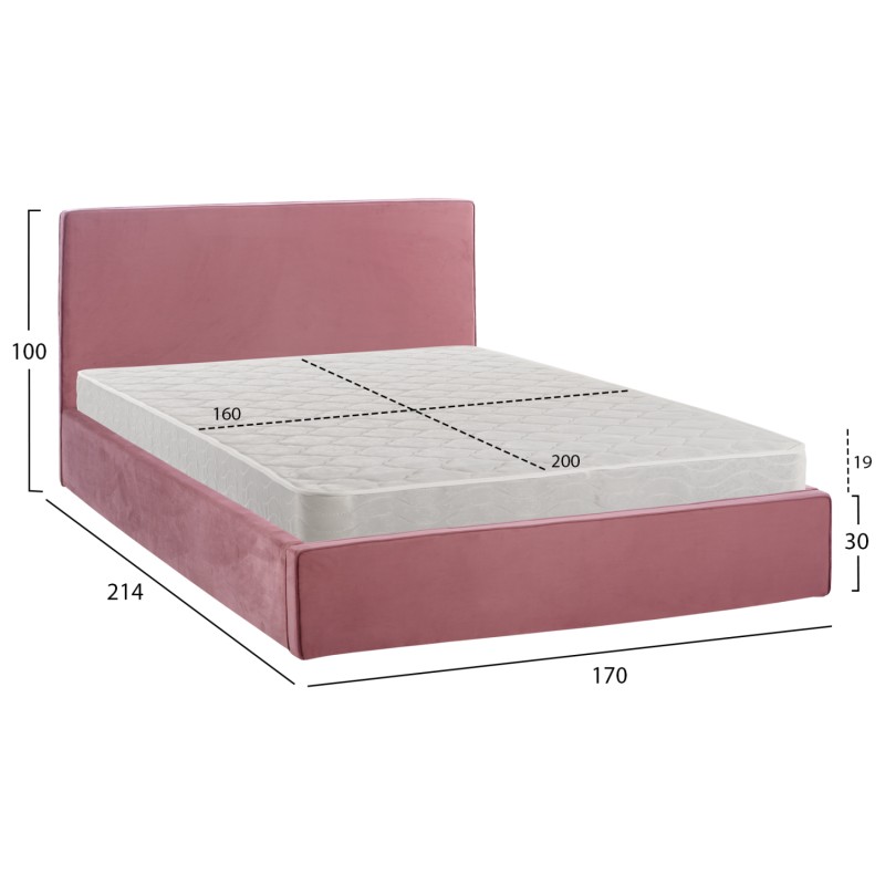 DOUBLE BED WITH MATTRESS ALLIE FK21273.02 DUSTY PINK VELVET WITH STORAGE SPACE--FOR 160x200cm.