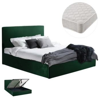 DOUBLE BED WITH MATTRESS ALLIE FK21273.03 CYPRESS GREEN VELVET WITH STORAGE SPACE--FOR 160x200cm.