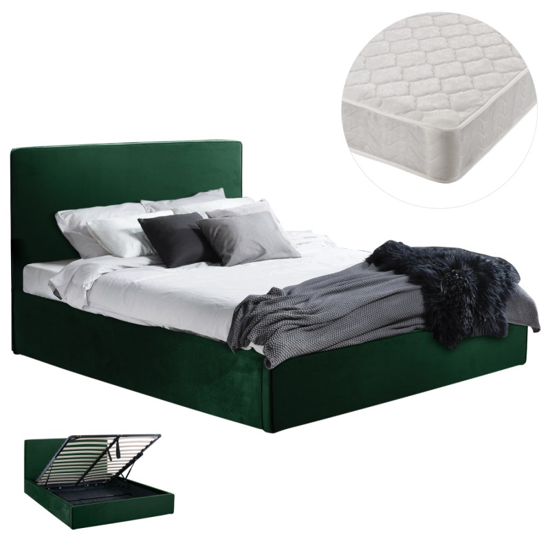 DOUBLE BED WITH MATTRESS ALLIE FK21273.03 CYPRESS GREEN VELVET WITH STORAGE SPACE--FOR 160x200cm.