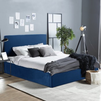 DOUBLE BED WITH MATTRESS ALLIE FK21273.04 BLUE VELVET WITH STORAGE SPACE--FOR 160x200cm. DOUBLE BED WITH MATTRESS ALLIE FK21273.04 BLUE VELVET WITH STORAGE SPACE--FOR 160x200cm.