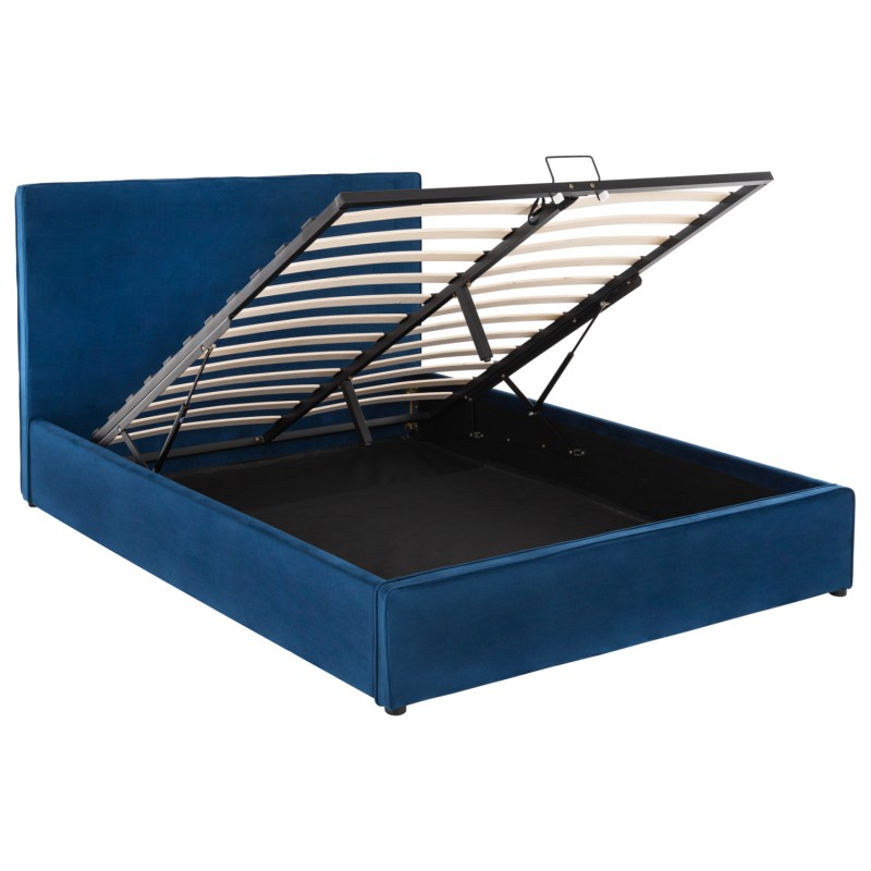 DOUBLE BED WITH MATTRESS ALLIE FK21273.04 BLUE VELVET WITH STORAGE SPACE--FOR 160x200cm.