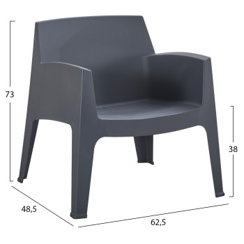 POLYPROPYLENE LOUNGE ARMCHAIR SLEEK FK6365.10 GREY 62x68x73Hcm. POLYPROPYLENE LOUNGE ARMCHAIR SLEEK FK6365.10 GREY 62x68x73Hcm.