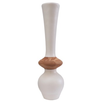 DECORATIVE FLOOR VASE NEBULA FK4660.02M FIBER CEMENT IN WHITE--TEAK WOOD Φ45x148Hcm.
