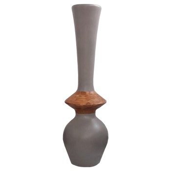 DECORATIVE FLOOR VASE NEBULA FK4660.05M FIBER CEMENT IN TAUPE--TEAK WOOD Φ45x148Hcm.