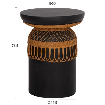 SIDE TABLE ROUND PRILEP FK18159.01 FIBER CEMENT IN BLACK & RATTAN--Φ60x76.5Hcm. SIDE TABLE ROUND PRILEP FK18159.01 FIBER CEMENT IN BLACK & RATTAN--Φ60x76.5Hcm.
