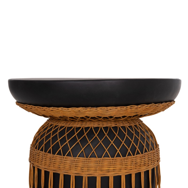 SIDE TABLE ROUND PRILEP FK18159.01 FIBER CEMENT IN BLACK & RATTAN--Φ60x76.5Hcm. SIDE TABLE ROUND PRILEP FK18159.01 FIBER CEMENT IN BLACK & RATTAN--Φ60x76.5Hcm.