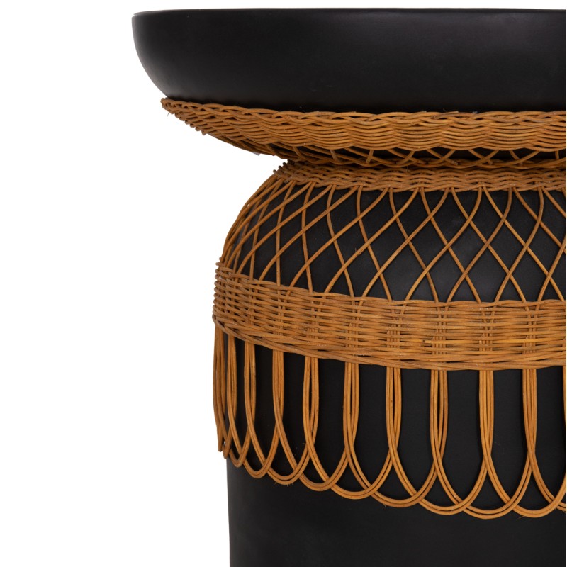 SIDE TABLE ROUND PRILEP FK18159.01 FIBER CEMENT IN BLACK & RATTAN--Φ60x76.5Hcm. SIDE TABLE ROUND PRILEP FK18159.01 FIBER CEMENT IN BLACK & RATTAN--Φ60x76.5Hcm.