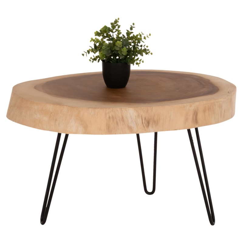COFFEE TABLE SERVON FK9912 SUAR WOOD IN NATURAL--METAL LEGS IN BLACK 76x67x44Hcm.