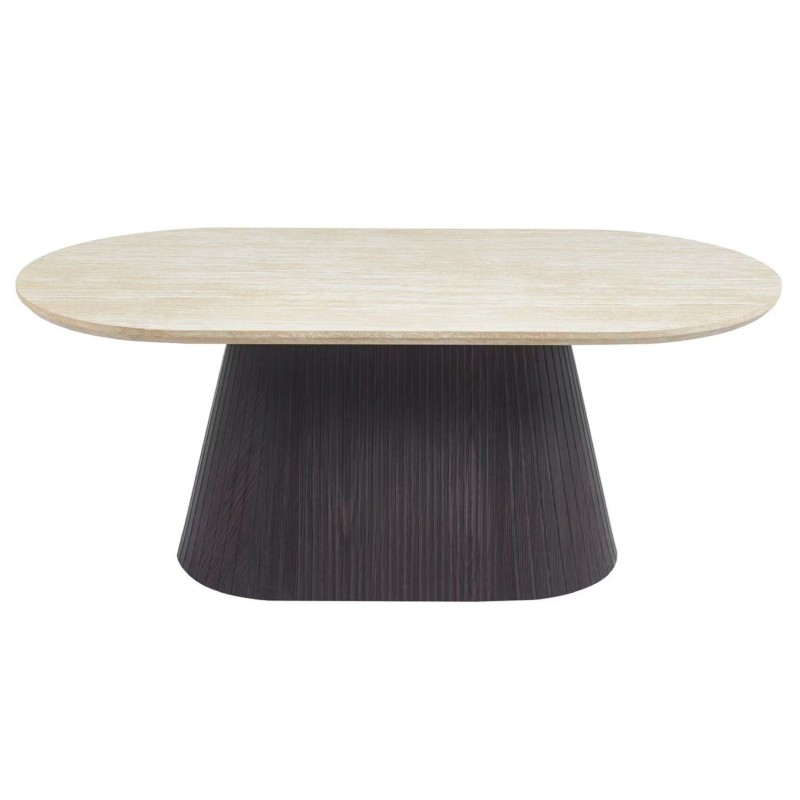 COFFEE TABLE OVAL CATER FK18321 CERAMIC TOP WITH TRAVERTINE STONE LOOK--MDF BASE 120x60x46H