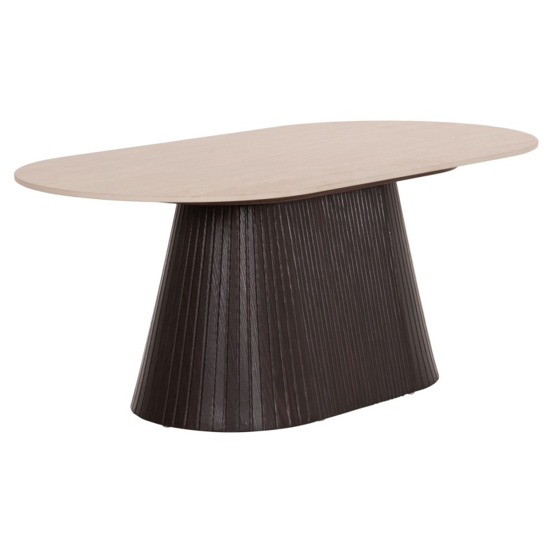 COFFEE TABLE OVAL CATER FK18321 CERAMIC TOP WITH TRAVERTINE STONE LOOK--MDF BASE 120x60x46H