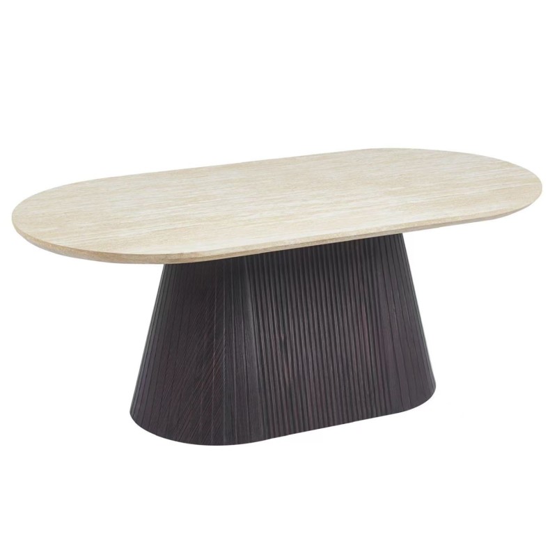 COFFEE TABLE OVAL CATER FK18321 CERAMIC TOP WITH TRAVERTINE STONE LOOK--MDF BASE 120x60x46H