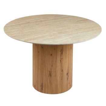 DINING TABLE TWIL FK18324 CERAMIC TOP IN TRAVERTINE STONE LOOK--MDF BASE Φ120x76Hcm.