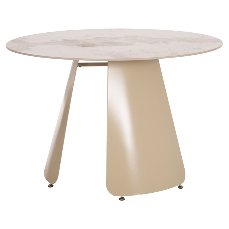 DINING TABLE ROUND SEDAR FK18326 CERAMIC TOP--CREAM WHITE METAL LEGS Φ120x78Hcm. DINING TABLE ROUND SEDAR FK18326 CERAMIC TOP--CREAM WHITE METAL LEGS Φ120x78Hcm.