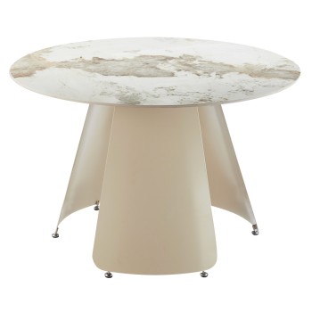 DINING TABLE ROUND SEDAR FK18326 CERAMIC TOP--CREAM WHITE METAL LEGS Φ120x78Hcm.